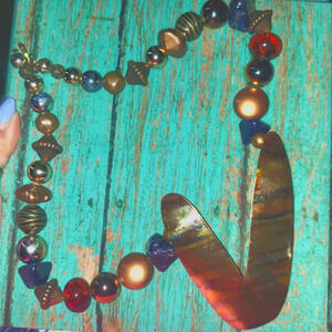 Vintage Brass Beaded Statement Necklace